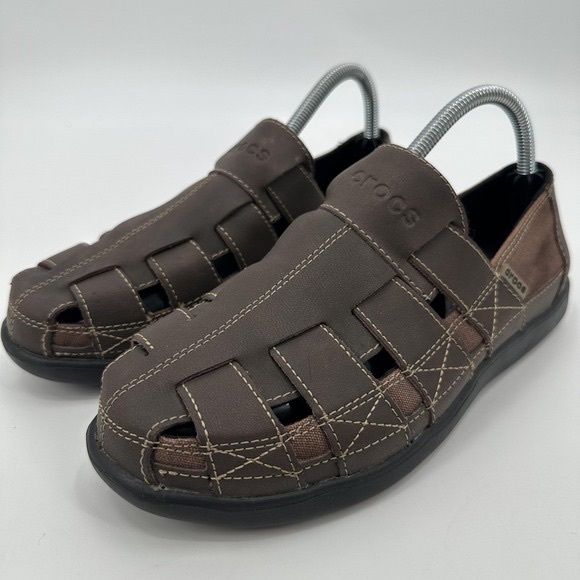 CROCS Other - CROCS Men’s Brown Leather-Look Fisherman Sandals